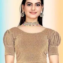 Women Round-Neck Blouse with Puff Sleeves -44