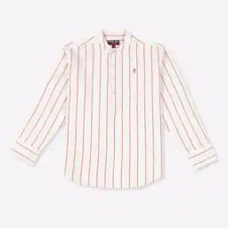 Striped Band-Collar Shirt-image-1