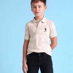 Boys All-Over Brand Print Regular Fit Polo T-Shirt-21