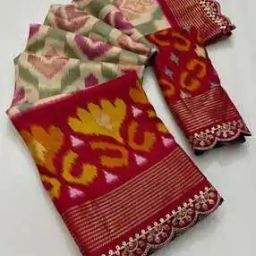 Women Ikat Print Saree with Contrast Border-image-37