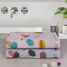 Set of 2 Printed Towels with Contrast Border-0