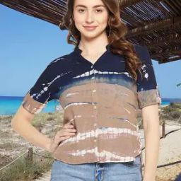 Women Regular Fit Tie & Dye Shirt with Mandarin Collar-21