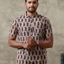 Men Paisley Print Regular Fit Short Kurta with Mandarin Collar-image-73