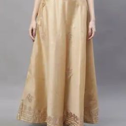 Embroidered Flared Skirt with Drawstrings-33