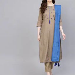 Checked Straight Kurta with Pants & Dupatta-image-49