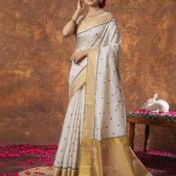 Women Embroidered Linen Traditional Saree-image-10