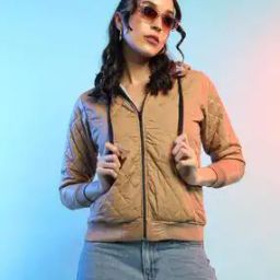 Quilted Hooded Zip-Front Bomber Jacket-image-2