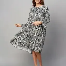 Paisley Printed Fit & Flare Dress with Tie-Up Neck-image-8
