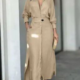 Women Shirt Dress with Waist Tie-Up with Insert Pocket-image-50