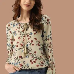 Floral Print Top with Neck Tie-Up-image-46