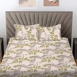  Floral 300 TC Cotton Blend King Size Double Bedsheet with 2 Pillow Covers-image-0