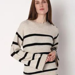 Stripes Crew-Neck Pullover with Ribbed Hem-image-2