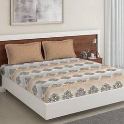120TC Cotton Double Fitted Sheet with Pillow Covers-13