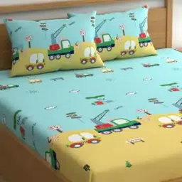 210 TC Graphic Print Double Size Bedsheet with 2 Pillow Covers-17