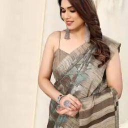 Geometric Print Saree with Contrast Border-picture-22