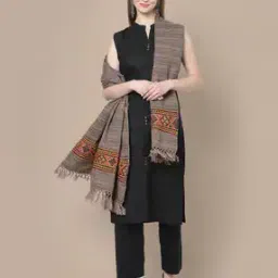 Striped Acro Wool Kullu Handloom Shawl with Tassels-image-68