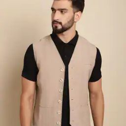 Tailored Fit Nehru Jacket with Welt Pockets-image-31
