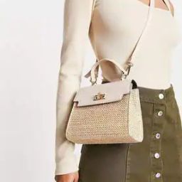 Women Lock Detail Top-Handle Sling Bag with Detachable Strap-image-6
