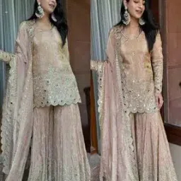 Women Embroidered Straight Kurta Sharara Set with Dupatta-image-20