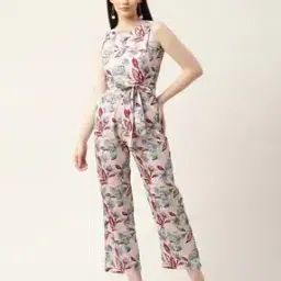 Floral Print Jumpsuit with Waist Tie-Up-image-78