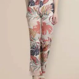 Women Leaf Print Relaxed Fit Flat-Front Pants-picture-0