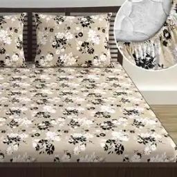 144 TC Floral Print Double-Size Fitted Bedsheet with Pillow Covers-image-6