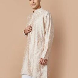 melange by lifestyle Men Floral Woven Regular Fit Long Kurta-picture-3