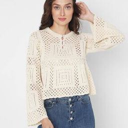 Women Round-Neck Crochet Peplum Pullover-image-48