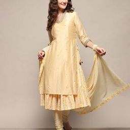Women Embellished Flared Kurta with Churidar & Dupatta-image-2