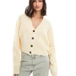 Women Ribbed Relaxed Fit V-Neck Crop Cardigan-image-65