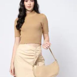 Women Ribbed High-Neck Regular Fit Sweater-image-1