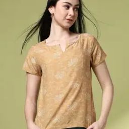 Women Leaf Print Relaxed Fit Cotton Top-picture-38