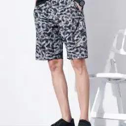 Abstract Print Flat-Front Shorts-7