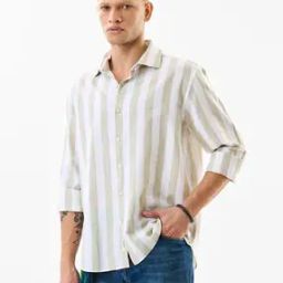  Men Spread Collar Stripes Regular Fit Shirt-image-43