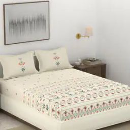 164 TC Floral Print Super King-Size Bedsheet with Pillow Covers-image-99