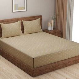Printed Cotton Fitted Double Bedsheet with 2 Pillow Covers-35