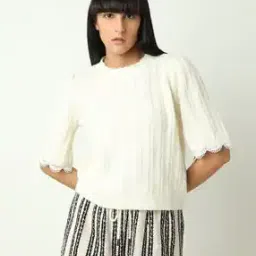 vero moda Women Self-Striped Pullover with Lace Trim-picture-10