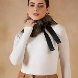 Faux Fur Stole with Tie-Up-image-68