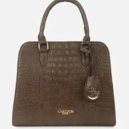 Women Croc-Embossed Handbag with Metal Accent-image-21
