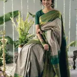 Women Checked Saree with Contrast Border-image-9