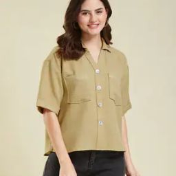Women Oversized Shirt with Patch Pockets-image-59