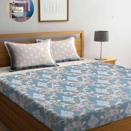 210 TC Floral Print King Size Bedsheet with Pillow Covers-image-2