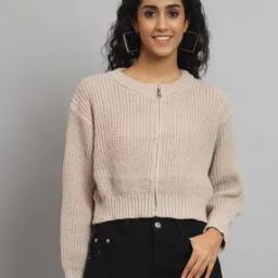 Women Ribbed Zip-Front Woolen Cardigan-20