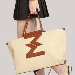 Women Metal Logo Tote Bag with Zip Closure-image-48
