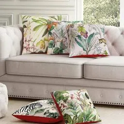 Set of 5 Floral Print Cushion Covers 16" x 16"-image-77
