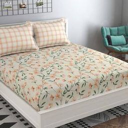 150 TC Floral Print Double Bedsheet with Pillow Covers-image-91