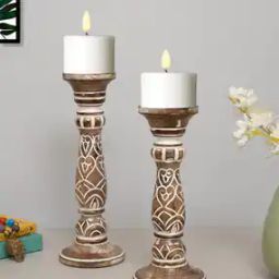 Set of 2 Wooden Pillar Candle Stand-23