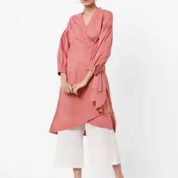 A-line Wrap Kurta with Balloon Sleeves-image-51