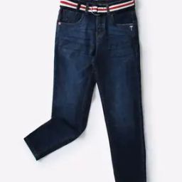 Boys Mid-Wash Slim Fit Jeans with Belt-image-42