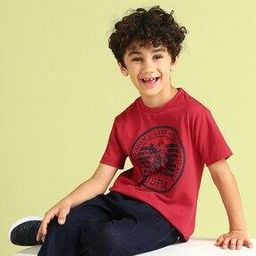 Boys Logo Print Regular Fit Crew-Neck T-Shirt-image-70